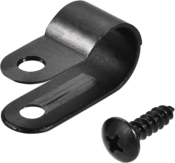 sourcing map 10.4mm Nylon R Type Cable Clip Wire Clamp with Screws Black 50pcs
