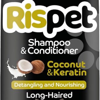 RISPET Coconut and Keratin Shampoo and Conditioner, Cleaning and Disinfectant for Dogs and Long Haired Animals, Delicate Formula Without Allergens and Balanced pH Levels, Coconut Fragrance, 370 ml