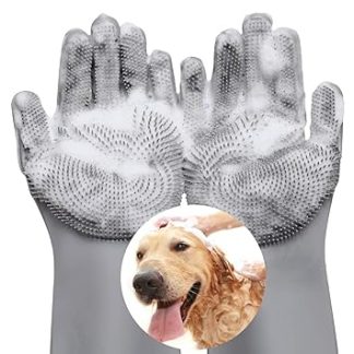 VavoPaw Soft and Magic Pet Grooming Gloves, Effective Detangling Glove for Dogs and Cats with Long and Short Fur Shampoo Gloves for Bathtub - Grey