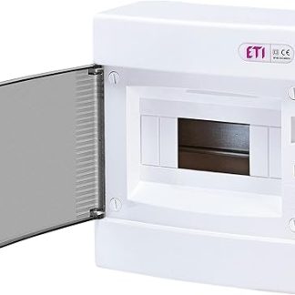 ETI ECT8PT Fuse Box Surface-Mounted IP40 Distributor Housing 1 Row to 8 Modules Transparent Door for Drying Room Installation in the Home