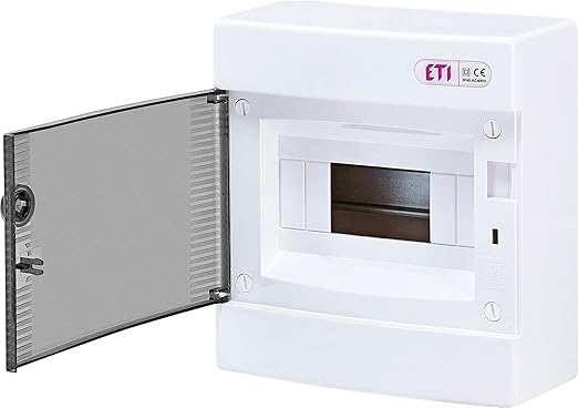 ETI ECT8PT Fuse Box Surface-Mounted IP40 Distributor Housing 1 Row to 8 Modules Transparent Door for Drying Room Installation in the Home