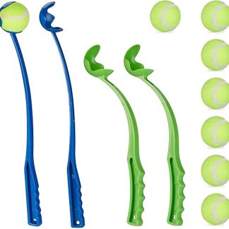 Relaxdays Ball Launcher for Dogs, Set of 4 Ball Launcher, Includes 8 Tennis Balls, Dog Toy for Throwing, Throwing Device, Colourful