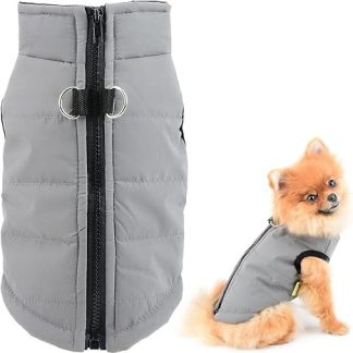 SMALLLEE_LUCKY_STORE Waterproof Winter Jacket for Small Dogs Cats with Zipper Padded Chihuahua Yorkie Kitten Warm Clothes Grey XS