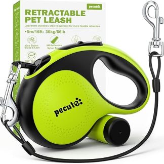 pecute Dog Lead Small Dogs 5 m Retractable Dog Lead with Luminous Reflective Mesh Ergonomic Non-Slip Handle Free Bin Box and Bin Bag Maximum Load 30 kg