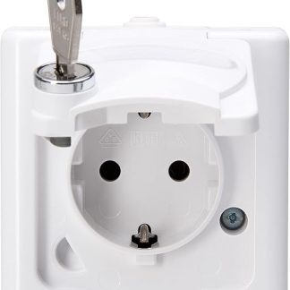 Blue Electric No. 20 Protective Contact Socket with Hinged Lid and Safety Lock Arctic White