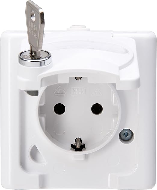 Blue Electric No. 20 Protective Contact Socket with Hinged Lid and Safety Lock Arctic White