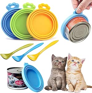 WASYPLSFOI Can Lid Silicone Lid Pet Food Can Lid Tin Covers Universal Silicone for Cat Food Dog Food Cans, with Spoon 3 + 3