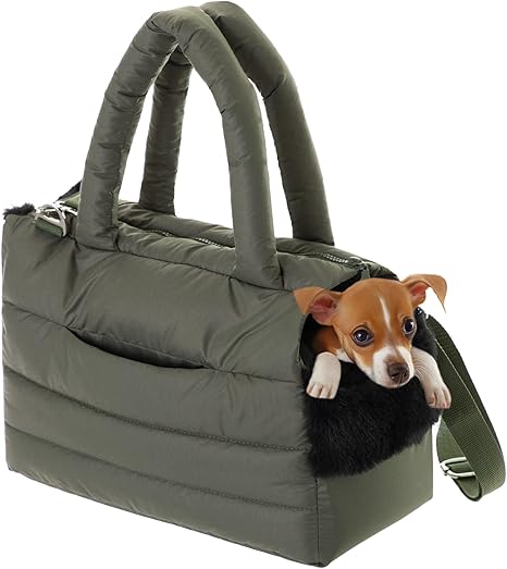 PillowPrim Dog Bag, Puppy Bag, Carry Bag for Small and Medium Dogs, Cats, M - up to 8 kg, Bag for Travel, Dog Carrier with Carabiner, Dog Carrier, Transport Bag, Olive Green