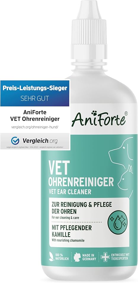 Aniforte Vet Chamomile Ear Cleaner 250Ml – Ear Cleaner – Nourishes and soothes Rapid Action for Dogs and Cats – Gentle Solution without alcohol – Natural product for Animals