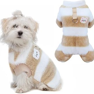 yisight Dog Jumper for Small Dogs, Fleece Dog Coat, 4 Legs, Dog Jumpsuit Winter, Dog Coat for Small and Medium Dogs, Khaki Stripes