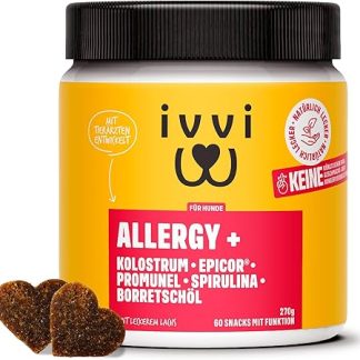 ivvi Allergy Immunity for Dogs - Against Allergies & Itching and Strengthening the Immune System - 60 Delicious Snacks (270 g) with Salmon