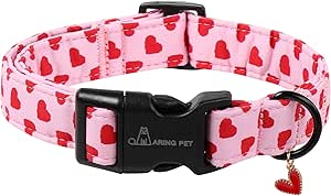 ARING PET Valentine's Day Dog Collar, Red Heart Dog Collar, Comfortable Pink Collar with Quick Release Plastic Buckle for Girls Dogs