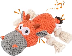 Iokheira Toy for Dogs, Interactive Dog Toy, Sturdy Squeaky Dog Toy with Cotton Fabric and Crinkle Paper, Chew Bone Toy for Big and Small Dogs