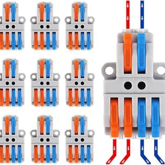 Dealikee Pack of 10 Connection Terminals, 2 in 4 Out Cable Connectors, Wire Connector, Plug Terminal with Lever for 0.5 mm²-4 mm², Electric Lustre Terminals with Lever for Connection Blocks Electrical