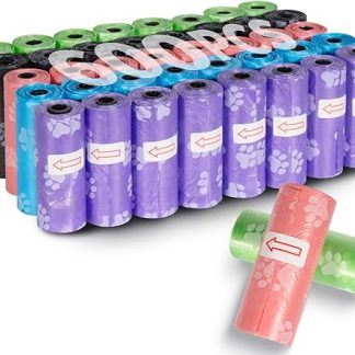 KOMABLEN Pack of 600 Biodegradable Dog Waste Bags, 40 Rolls of Waste Bags for Dogs, Leak-Proof Dog Bags, Portable Thick Dog Bags, Dog Accessories with Waste Bag Dispenser, 33 x 22.8 cm (5 Colours)