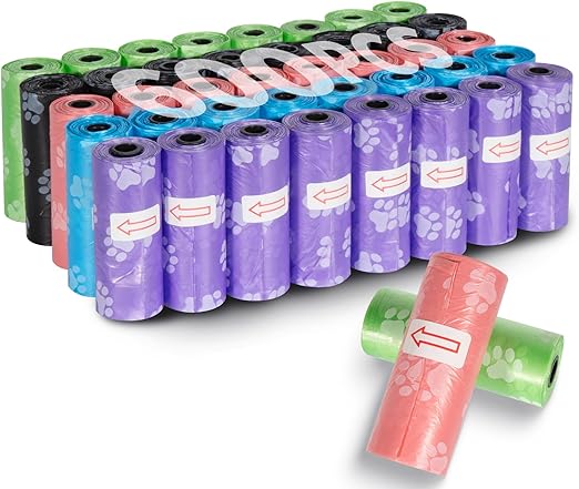 KOMABLEN Pack of 600 Biodegradable Dog Waste Bags, 40 Rolls of Waste Bags for Dogs, Leak-Proof Dog Bags, Portable Thick Dog Bags, Dog Accessories with Waste Bag Dispenser, 33 x 22.8 cm (5 Colours)