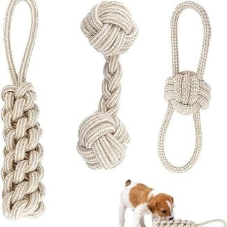 Bull Tiger Prestige Pack of 3 Dog Toy Rope, Tug Toy for Dogs Made of Natural Cotton, Interactive Chewing Toy with Knot Ball, Dog Rope Toy for Medium Dogs Small