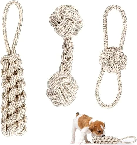 Bull Tiger Prestige Pack of 3 Dog Toy Rope, Tug Toy for Dogs Made of Natural Cotton, Interactive Chewing Toy with Knot Ball, Dog Rope Toy for Medium Dogs Small