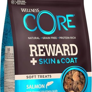 Wellness CORE Reward+ Skin & Coat 170 g, Salmon - Gentle Dog Treats for All Dog Breeds, Grain-Free, Natural, Hypoallergenic, High Protein Rich, High Fish Content, for Healthy Skin and Shiny Coat