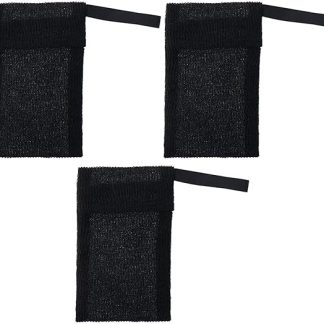 Soap Dispenser Bags and Pads, Soap Bag, Exfoliating Soap Bag for Large Soap or Leftovers, Body Scrubber, 3 Pack (Black)