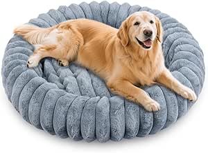 Qoosea Dog Bed Cat Bed Fluffy Thick Doughnut Dog Cushion with Neck Support, Washable Dog Doughnut with Non-Slip Underside, Dog Beds for Small and Medium Dogs Cats Grey 60 cm