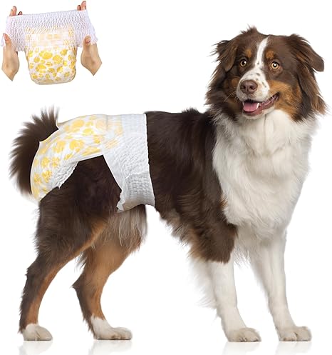 Flying Paws Dog Nappies, Pack of 15 XL Wearable Disposable Dog Nappies for Female Dogs, Male Nappies with 360° Elastic Waistband (XL, Piece, 15)
