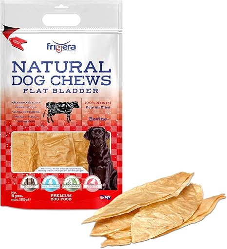 Frigera Natural Calf Bladder Flat Pack of 5, 230 g - Beef, Natural, Protein-Rich Treats for Dogs, Gluten and Grain-Free, High-Quality Dog Snacks without Additives