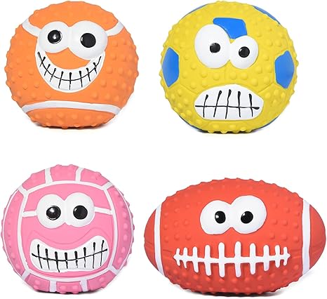 TONGKTAI Squeaky Dog Balls, Latex Dog Squeaky Toy, 2.7 Inch Soft Bouncy Fetch Balls for Medium Small Pets Interactive Play