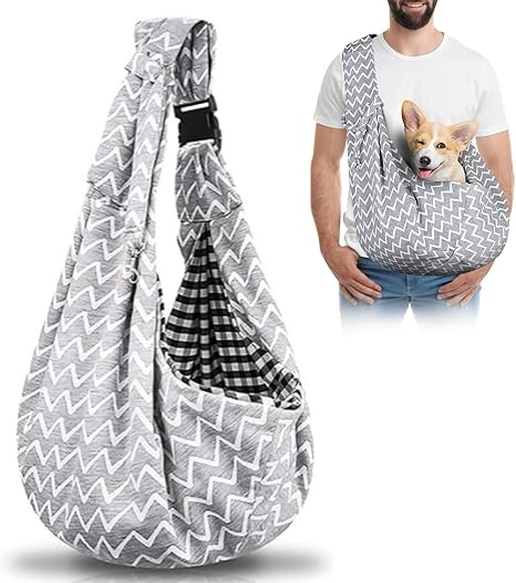 Forhandy Dog Carrier Bag, Portable Reversible Carry Bag Dog with Adjustable Shoulder Strap and Front Pocket, Dog Bag for Small Dogs up to 7.5 kg for Walking and Excursions (Wavy Grey)