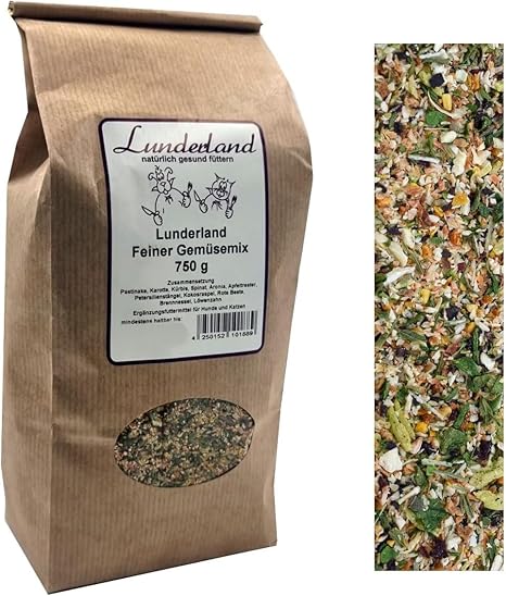 Lunderland Fine Vegetable Mix, 750 g, Supplementary Feed for Dogs and Cats, A Grain-Free Vegetable Mix for Meat Meal