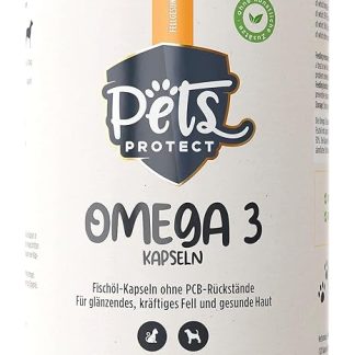 Omega-3 capsules for dogs and cats, high dose with 1,000 mg of pure fish oil per capsule, very high content of EPA and DHA fatty acids, PCB free, no additives, 120 capsules, made in Germany