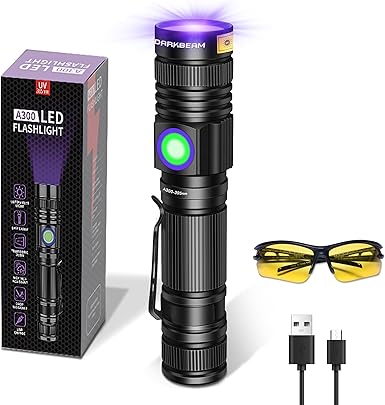 DARKBEAM UV Torch UV Lamp 395 nm Light USB Rechargeable Woodsche Lamp Black Light Lamp Small LED Black Light Torch Mini for Resin Hardening Nails Urine Detectors with UV Glasses