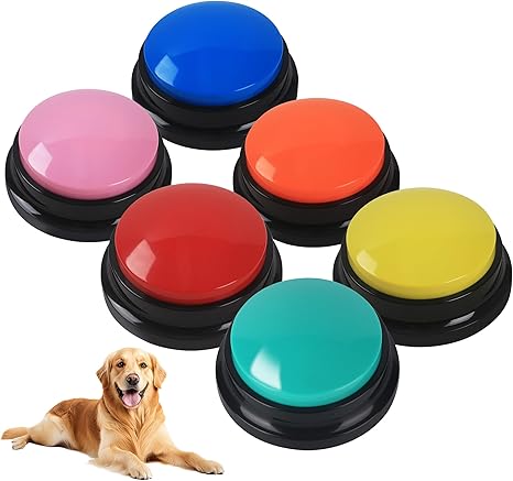 Buzzer with Recording Function, Pack of 6 Buzzer Dog Intelligence Toy with 30 Seconds Recording Pet Talking Training Answer Buzzer for Training Pets