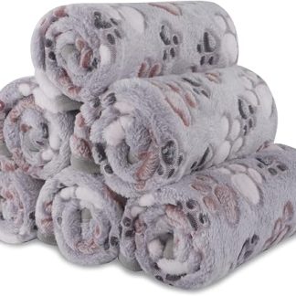 BVAGSS Pack of 6 Small Fluffy Dog Blankets, Soft with Fleece Flannel Pet Blankets for Small, Medium Dogs, Cats, Warm and Comfortable Sleep, XH075 (60 x 40 cm, Grey)