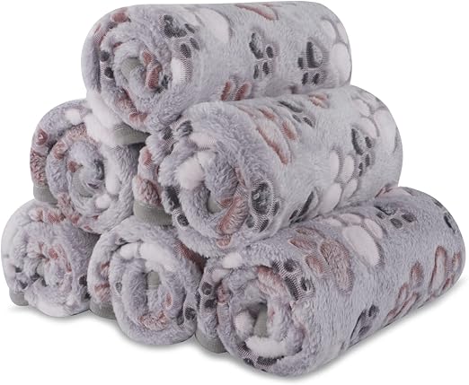 BVAGSS Pack of 6 Small Fluffy Dog Blankets, Soft with Fleece Flannel Pet Blankets for Small, Medium Dogs, Cats, Warm and Comfortable Sleep, XH075 (60 x 40 cm, Grey)