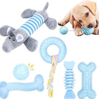 CAMITER 6 Pieces Puppy Toys - Interactive Tooth Toy Boredom Soft Durable Interactive Toy for Puppies (Blue)