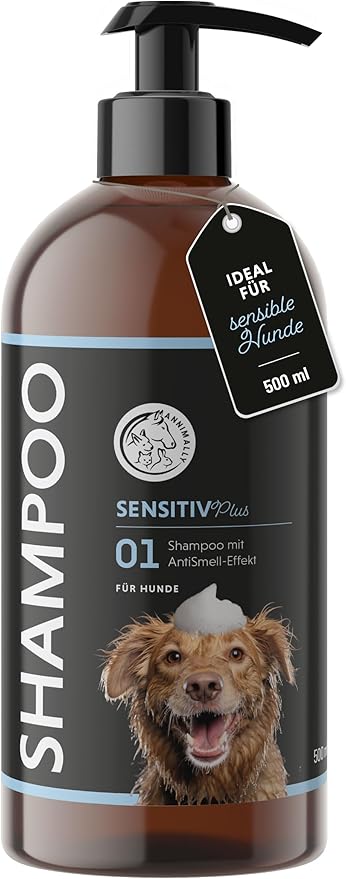 Annimally Sensitiv Plus Shampoo - Natural Dog Shampoo for Sensitive Dogs & Puppies, Gentle & pH Neutral Cleaning with Coconut Oil, Silicone, Parabens & Artificial Fragrances - 500 ml