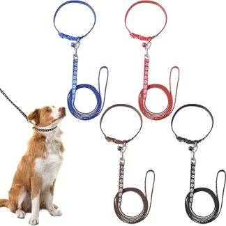 FANTESI Pack of 4 Puppy Collars with Lead Set, Dog Collar and Lead, Adjustable Dog Collar, Quick Release, Soft Nylon Pet Collar for Puppies, Small, Medium Dogs, Cats
