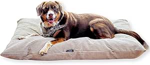4L Textil ZOE Dog Cushion Fluffy Cord Dog Bed Large Dogs with Cover and Zip Cuddly Dog Cushion Washable Beige (100 x 80 cm, Latte (Stripes))