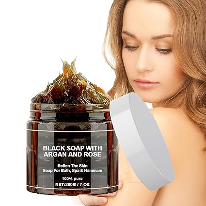 Black Soap with Argan and Rose, Morocco Body Scrub, Organic Moroccan Black Soap, Morocco Black Soap, Zawina Moroccan Black Soap with Glove, Morocco Black Beldi Soap