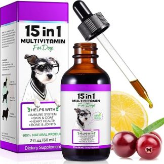 15-in-1 Multivitamin Drops for Dogs, Vitamins and Supplements for Dogs, Natural Multivitamins and Minerals - Glucosamine, MSM Hip and Joints, Immune System