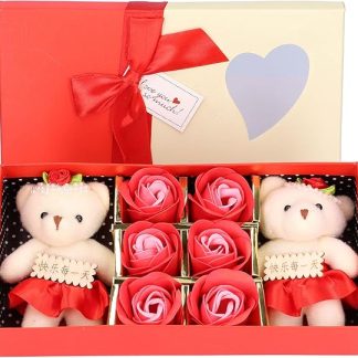 Jenngaoo Artificial Soap Flowers Bear Toy Box, Artificial Flower Soap Rose Decoration for Valentine's Day, Mother's Day, Wedding, Home, Hotel, Party, Living Room (Red)