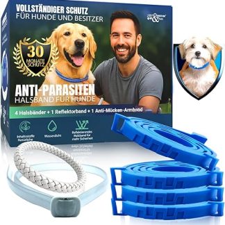 JOY & EMOTION Super Tick Collar for Dogs, Flea Collar Pack of 5 + 1 Mosquito Bracelet, Natural, Adjustable and Waterproof, for Small, Medium and Large Dogs, 30 Months Protection Against Ticks and