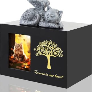 ZESTEFY Wooden Pet Urns for Dogs Cats with Picture Frame & Cat Angel Statue - Pet Bag Keepsake Memorial Gift with Personalised Engraving