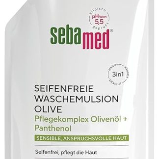 Sebamed Soap-free washing emulsion olive refill bag, 400 ml, care complex with olive oil and panthenol, soap-free cleaning for sensitive skin, suitable for hand, face and body cleansing