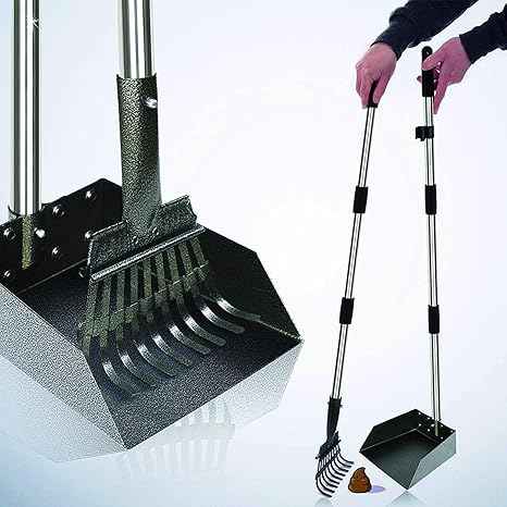XXYL Dog Poop Scooper, Tray and Rake for Large, Medium and Small Pets, 96.5 cm Long, Adjustable Handle with Rake for Removing Waste