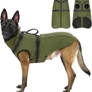 OneTigris Dog Jacket, Waterproof Winter Vest, Jackets Dog Coat with Control Handle, Comfortable Cover, Zip and Elastic Design, Easy to Put on and Take Off, Reflective, M, Army Green