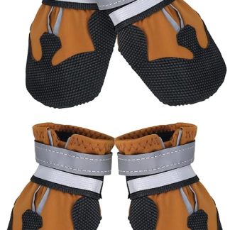 REESTBOO Dog Shoes, Pack of 4 Non-Slip Paw Protection, Dog Boots with Reflective Strap and Velcro Fastening, Outdoor Dog Shoes, Snow Shoes for Medium Dogs, Brown (M)
