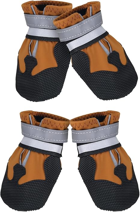 REESTBOO Dog Shoes, Pack of 4 Non-Slip Paw Protection, Dog Boots with Reflective Strap and Velcro Fastening, Outdoor Dog Shoes, Snow Shoes for Medium Dogs, Brown (M)