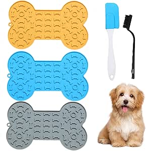Minging Lick Mat Dog Cat 3 Pieces Dog Cat Lick Mat with Suction Cups with Spatula and Brush for Bathing Care and Training for Puppies Lick Mat Cat Small Lick Mat Dog